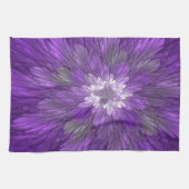 紫サイケデリック花抽象芸術フラクタル キッチンタオル (横)