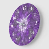 紫サイケデリック花抽象芸術フラクタル ラージ壁時計 (傾斜)