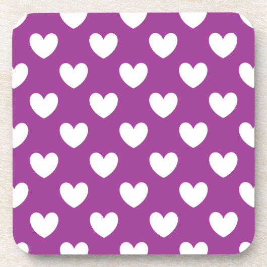 紫サボテンの上の白いポルカハートフラワーパープル コースター (正面)