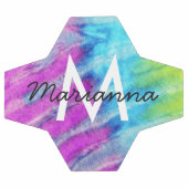 紫シアン絞り染め名とイニシャル パーソナライズされた サッカーボール (フラット)