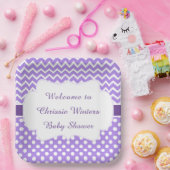 紫シェブロン&ホワイト水玉模様ベビーシャワー ペーパープレート (パーティー)