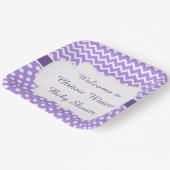 紫シェブロン&ホワイト水玉模様ベビーシャワー ペーパープレート (傾斜あり)