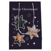 紫シニアフォトカスタムスタークリスマスメディア ミディアムペーパーバッグ (裏面)