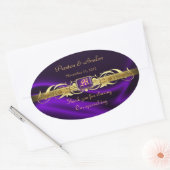 紫シルク金ゴールドスクロール結婚楕円形のワインシール 楕円形シール (封筒)