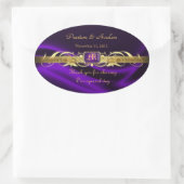 紫シルク金ゴールドスクロール結婚楕円形のワインシール 楕円形シール (バッグ)