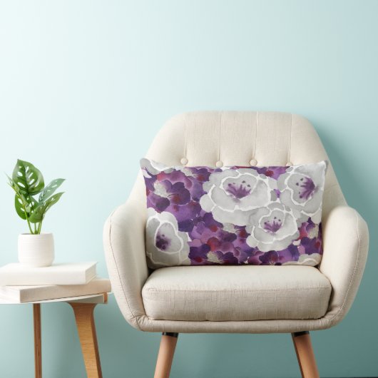 紫シルバーグレーフローラ水色アクセント枕 ランバークッション (椅子)