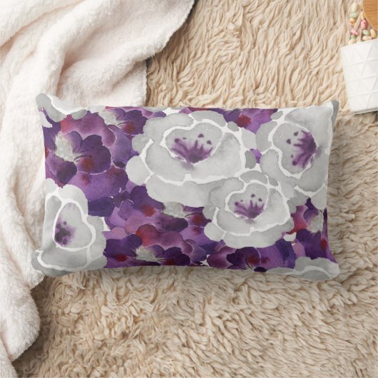 紫シルバーグレーフローラ水色アクセント枕 ランバークッション (ブランケット)