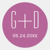 紫シンプルとエレガントイニシャルの結婚 ラウンドシール (正面)