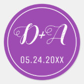 紫シンプルとエレガントイニシャルの結婚 ラウンドシール (正面)