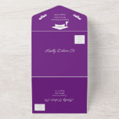 紫シンプルと白の日パーソナライズされた付を保存 オールインワン招待状 (外側)