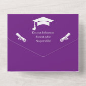 紫シンプルと白の日パーソナライズされた付を保存 オールインワン招待状 (裏面)