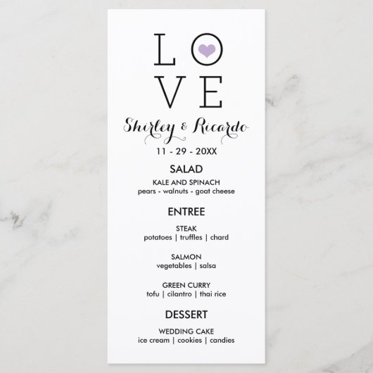 紫シンプルの愛結婚のメニューカード メニュー (正面)