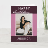 紫シンプルハッピーバースデー写真 カード (正面)