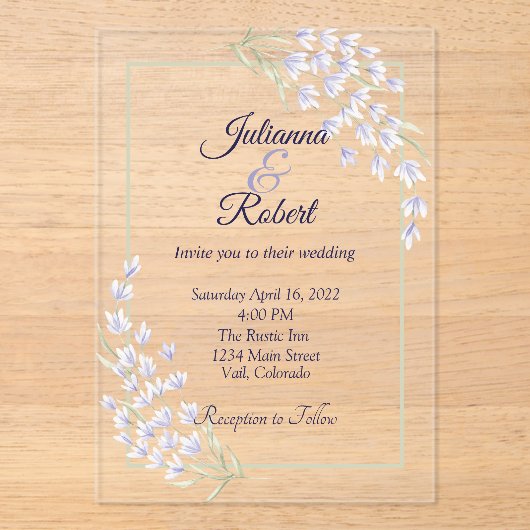 紫シンプルフローラ結婚式招待状 アクリル招待状 (正面)