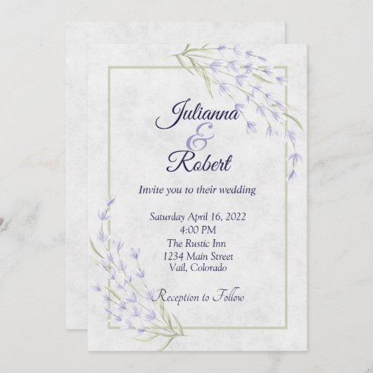 紫シンプルフローラ結婚式招待状 招待状 (正面/裏面)