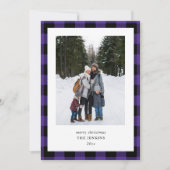 紫シンプルブラックプレイド2枚の写真クリスマス シーズンカード (正面)