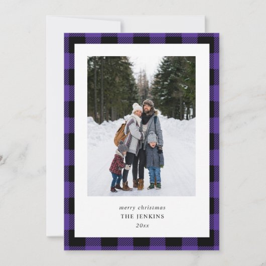 紫シンプルブラックプレイド2枚の写真クリスマス シーズンカード (正面)