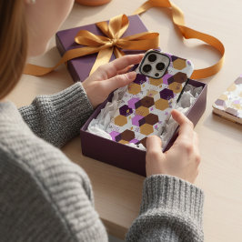 紫シンプル芸術的と金ゴールドの幾何学的パターン iPhone 16 PRO MAXケース