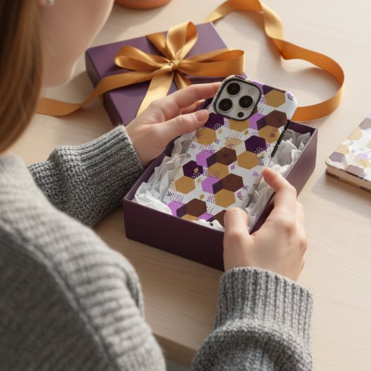 紫シンプル芸術的と金ゴールドの幾何学的パターン Case-Mate iPhoneケース