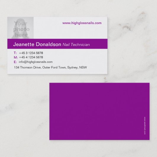 紫シンプル/白の名刺 名刺 (正面/裏面)