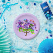 紫ジャカランダの木の水彩画 ペーパープレート (パーティー)