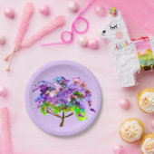 紫ジャカランダの木の水彩画 ペーパープレート (パーティー)