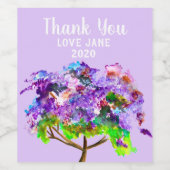 紫ジャカランダの木の水彩画 ワインラベル (シングルラベル)