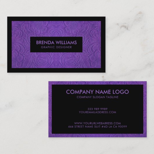紫スエード皮花柄 名刺 (正面/裏面)