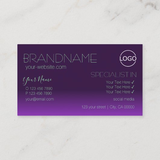 紫スタイリッシュと緑の鏡文字とロゴ 名刺 (裏面)