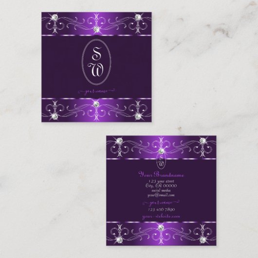 紫スタイリッシュと薄紫の華美オーナメント スクエア名刺 (正面/裏面)