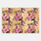 紫スタイリッシュと金ゴールドのヒョウと女性のサファリ ラッピングペーパーシート (正面3)