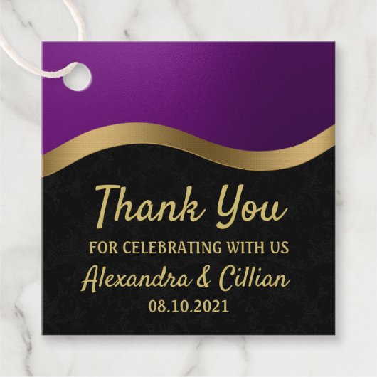 紫スタイリッシュと金ゴールドのメッセージカード フェイバータグ (正面)