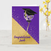 紫スタイリッシュと金ゴールドの卒業カード カード (黄色い花)