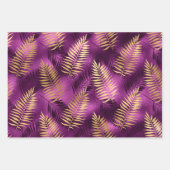紫スタイリッシュと金ゴールドの熱帯ジャングル葉の ラッピングペーパーシート (正面)