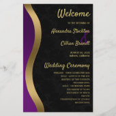 紫スタイリッシュと金ゴールド結婚式 プログラム (正面)