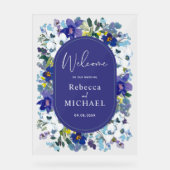 紫スタイリッシュの埃の多い青フローラ結婚の歓迎 アクリルサイン (正面)