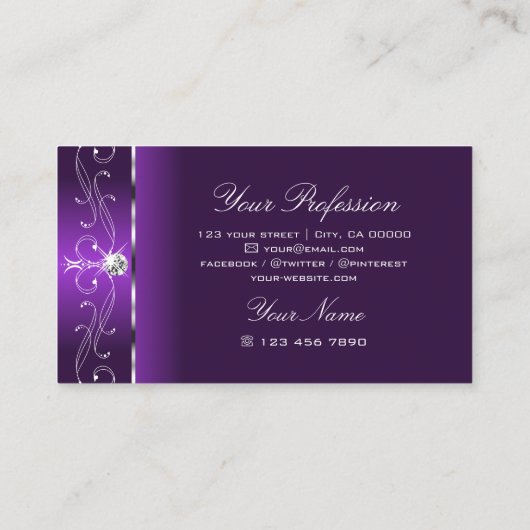 紫スタイリッシュの白い四角い宝石装飾品 名刺 (裏面)