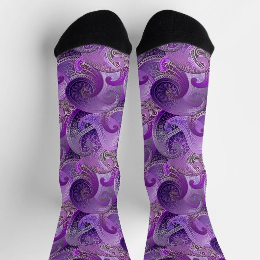 紫スタイリッシュクールペイズリー模様 ソックス (上部)