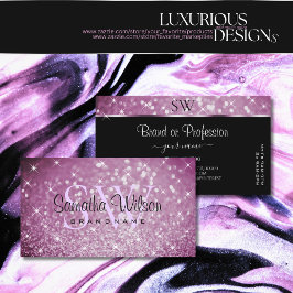 紫スタイリッシュグリッター発光星とイニシャル 名刺