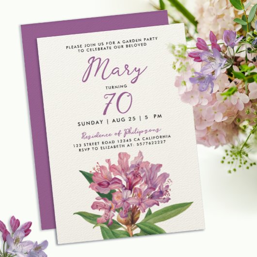 紫スタイリッシュシャクナゲ園花70th 招待状