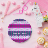 紫スタイリッシュティール（緑がかった色）とピンクパターン（の模様が）ある ペーパープレート (パーティー)