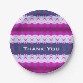 紫スタイリッシュティール（緑がかった色）とピンクパターン（の模様が）ある ペーパープレート (正面)