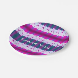 紫スタイリッシュティール（緑がかった色）とピンクパターン（の模様が）ある ペーパープレート