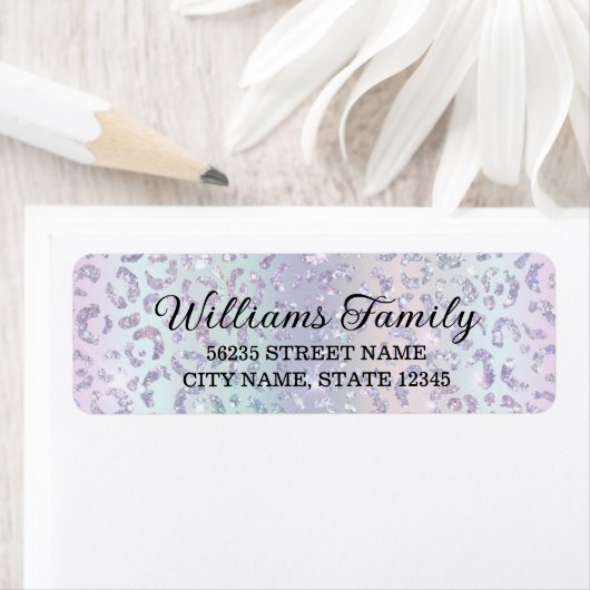 紫スタイリッシュヒョウグリッター高級モダン ラベル (インサイチュ)