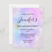 紫スタイリッシュピンクブルーウォーター誕生日 インビテーションポストカード (正面/裏面)