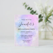 紫スタイリッシュピンクブルーウォーター誕生日 インビテーションポストカード (スタンド正面)