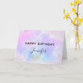 紫スタイリッシュピンクブルーウォーター誕生日 カード (黄色い花)