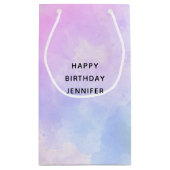 紫スタイリッシュピンクブルーウォーター誕生日 スモールペーパーバッグ (裏面)