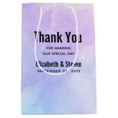 紫スタイリッシュピンク青の水の色結婚の ミディアムペーパーバッグ (正面)