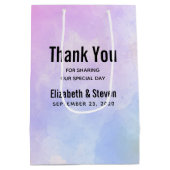 紫スタイリッシュピンク青の水の色結婚の ミディアムペーパーバッグ (裏面)